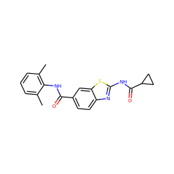 Cc1cccc(C)c1NC(=O)c1ccc2nc(NC(=O)C3CC3)sc2c1 ZINC000013533905