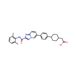 Cc1cccc(C)c1NC(=O)c1cn2cc(-c3ccc(C4CCC(CC(=O)O)CC4)cc3)ccc2n1 ZINC000205566831