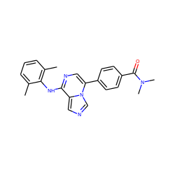 Cc1cccc(C)c1Nc1ncc(-c2ccc(C(=O)N(C)C)cc2)n2cncc12 ZINC000028641379