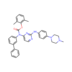 Cc1cccc(C)c1OC(=O)N(c1cccc(-c2ccccc2)c1)c1ccnc(Nc2ccc(N3CCN(C)CC3)cc2)n1 ZINC000014965435