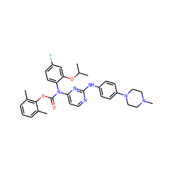 Cc1cccc(C)c1OC(=O)N(c1ccnc(Nc2ccc(N3CCN(C)CC3)cc2)n1)c1ccc(F)cc1OC(C)C ZINC000014965414