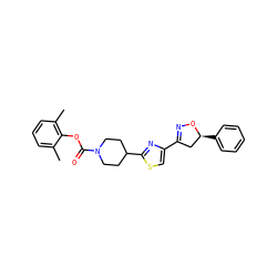 Cc1cccc(C)c1OC(=O)N1CCC(c2nc(C3=NO[C@@H](c4ccccc4)C3)cs2)CC1 ZINC000653842114