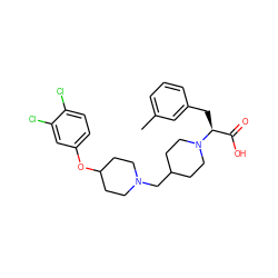 Cc1cccc(C[C@@H](C(=O)O)N2CCC(CN3CCC(Oc4ccc(Cl)c(Cl)c4)CC3)CC2)c1 ZINC000095574387