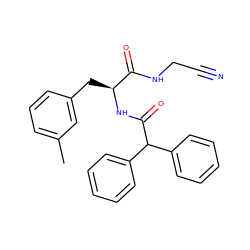 Cc1cccc(C[C@H](NC(=O)C(c2ccccc2)c2ccccc2)C(=O)NCC#N)c1 ZINC000013470907