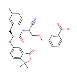 Cc1cccc(C[C@H](Nc2ccc3c(c2)C(=O)OC3(C)C)C(=O)N[C@H](C#N)COCc2cccc(C(=O)O)c2)c1 ZINC000027412147