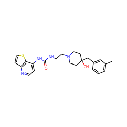 Cc1cccc(CC2(O)CCN(CCNC(=O)Nc3ccnc4ccsc34)CC2)c1 ZINC000220150844