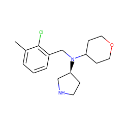 Cc1cccc(CN(C2CCOCC2)[C@H]2CCNC2)c1Cl ZINC000028948816