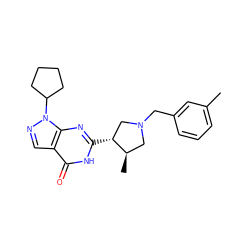 Cc1cccc(CN2C[C@@H](C)[C@H](c3nc4c(cnn4C4CCCC4)c(=O)[nH]3)C2)c1 ZINC000045291695