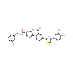 Cc1cccc(CNC(=O)c2ccc(-c3ccc(-c4nc(-c5ccc(Cl)c(Cl)c5)cs4)cc3C(=O)O)cc2)c1 ZINC000205036885