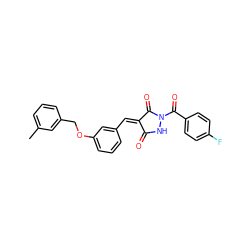 Cc1cccc(COc2cccc(/C=C3\C(=O)NN(C(=O)c4ccc(F)cc4)C3=O)c2)c1 ZINC000040939100