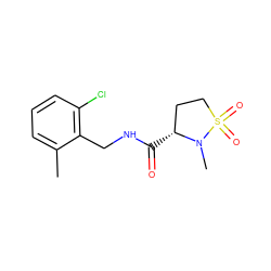 Cc1cccc(Cl)c1CNC(=O)[C@@H]1CCS(=O)(=O)N1C ZINC000095565705