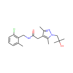 Cc1cccc(Cl)c1CNC(=O)Cc1c(C)nn(CC(C)(C)O)c1C ZINC000095565231