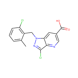 Cc1cccc(Cl)c1Cn1nc(Cl)c2ncc(C(=O)O)cc21 ZINC000203425291