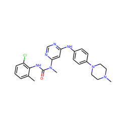 Cc1cccc(Cl)c1NC(=O)N(C)c1cc(Nc2ccc(N3CCN(C)CC3)cc2)ncn1 ZINC000053274888