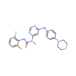 Cc1cccc(Cl)c1NC(=O)N(C)c1cc(Nc2ccc(N3CCOCC3)cc2)ncn1 ZINC000036187647