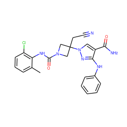 Cc1cccc(Cl)c1NC(=O)N1CC(CC#N)(n2cc(C(N)=O)c(Nc3ccccc3)n2)C1 ZINC000222088394