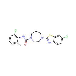 Cc1cccc(Cl)c1NC(=O)N1CCCN(c2nc3ccc(Cl)cc3s2)CC1 ZINC000001023388