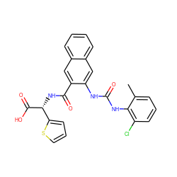 Cc1cccc(Cl)c1NC(=O)Nc1cc2ccccc2cc1C(=O)N[C@@H](C(=O)O)c1cccs1 ZINC000040390875