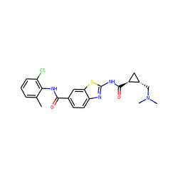 Cc1cccc(Cl)c1NC(=O)c1ccc2nc(NC(=O)[C@H]3C[C@@H]3CN(C)C)sc2c1 ZINC000013533986