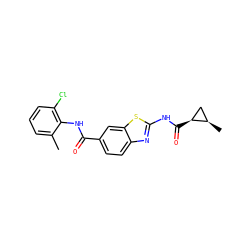 Cc1cccc(Cl)c1NC(=O)c1ccc2nc(NC(=O)[C@H]3C[C@H]3C)sc2c1 ZINC000013533951