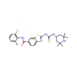 Cc1cccc(Cl)c1NC(=O)c1ccc2nc(NC(=O)NC3CC(C)(C)NC(C)(C)C3)sc2c1 ZINC000013534100