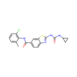 Cc1cccc(Cl)c1NC(=O)c1ccc2nc(NC(=O)NC3CC3)sc2c1 ZINC000013534046