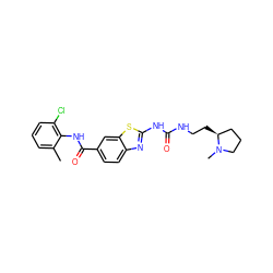 Cc1cccc(Cl)c1NC(=O)c1ccc2nc(NC(=O)NCC[C@H]3CCCN3C)sc2c1 ZINC000013534090