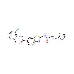 Cc1cccc(Cl)c1NC(=O)c1ccc2nc(NC(=O)NCc3ccco3)sc2c1 ZINC000013534052