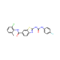 Cc1cccc(Cl)c1NC(=O)c1ccc2nc(NC(=O)Nc3ccc(F)cc3)sc2c1 ZINC000013534072