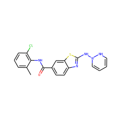 Cc1cccc(Cl)c1NC(=O)c1ccc2nc(NN3C=CC=CN3)sc2c1 ZINC000026575906