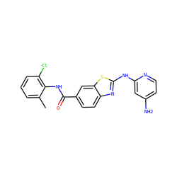 Cc1cccc(Cl)c1NC(=O)c1ccc2nc(Nc3cc(N)ccn3)sc2c1 ZINC000013536577