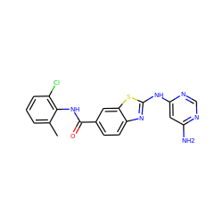 Cc1cccc(Cl)c1NC(=O)c1ccc2nc(Nc3cc(N)ncn3)sc2c1 ZINC000013536637