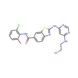 Cc1cccc(Cl)c1NC(=O)c1ccc2nc(Nc3cc(NCCO)ncn3)sc2c1 ZINC000013536645