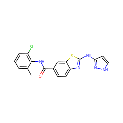 Cc1cccc(Cl)c1NC(=O)c1ccc2nc(Nc3cc[nH]n3)sc2c1 ZINC000013536531