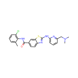 Cc1cccc(Cl)c1NC(=O)c1ccc2nc(Nc3cccc(CN(C)C)n3)sc2c1 ZINC000013536593