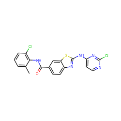 Cc1cccc(Cl)c1NC(=O)c1ccc2nc(Nc3ccnc(Cl)n3)sc2c1 ZINC000013536613