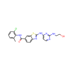 Cc1cccc(Cl)c1NC(=O)c1ccc2nc(Nc3ccnc(NCCO)n3)sc2c1 ZINC000013536619