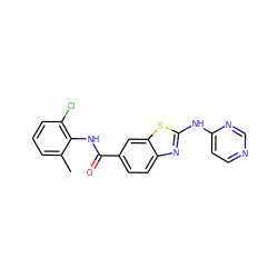 Cc1cccc(Cl)c1NC(=O)c1ccc2nc(Nc3ccncn3)sc2c1 ZINC000013536536