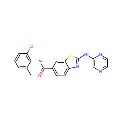 Cc1cccc(Cl)c1NC(=O)c1ccc2nc(Nc3cnccn3)sc2c1 ZINC000013536542