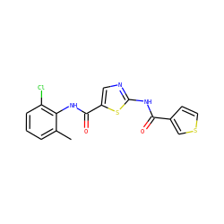 Cc1cccc(Cl)c1NC(=O)c1cnc(NC(=O)c2ccsc2)s1 ZINC000014952121