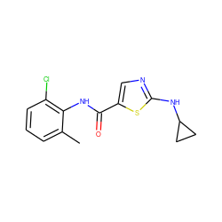 Cc1cccc(Cl)c1NC(=O)c1cnc(NC2CC2)s1 ZINC000029041366