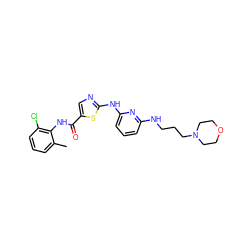 Cc1cccc(Cl)c1NC(=O)c1cnc(Nc2cccc(NCCCN3CCOCC3)n2)s1 ZINC000014952196