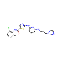 Cc1cccc(Cl)c1NC(=O)c1cnc(Nc2cccc(NCCCn3ccnc3)n2)s1 ZINC000014952202