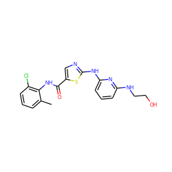 Cc1cccc(Cl)c1NC(=O)c1cnc(Nc2cccc(NCCO)n2)s1 ZINC000014952192