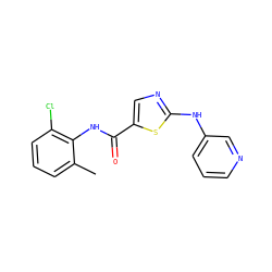 Cc1cccc(Cl)c1NC(=O)c1cnc(Nc2cccnc2)s1 ZINC000014952139