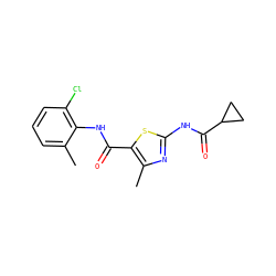 Cc1cccc(Cl)c1NC(=O)c1sc(NC(=O)C2CC2)nc1C ZINC000013587443