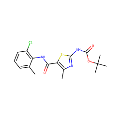 Cc1cccc(Cl)c1NC(=O)c1sc(NC(=O)OC(C)(C)C)nc1C ZINC000013587405