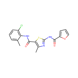 Cc1cccc(Cl)c1NC(=O)c1sc(NC(=O)c2ccco2)nc1C ZINC000013587432