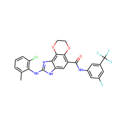 Cc1cccc(Cl)c1Nc1nc2c3c(c(C(=O)Nc4cc(F)cc(C(F)(F)F)c4)cc2[nH]1)OCCO3 ZINC000205313374