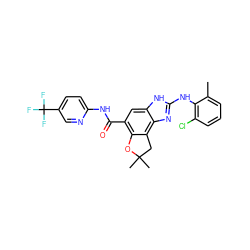 Cc1cccc(Cl)c1Nc1nc2c3c(c(C(=O)Nc4ccc(C(F)(F)F)cn4)cc2[nH]1)OC(C)(C)C3 ZINC000203721476